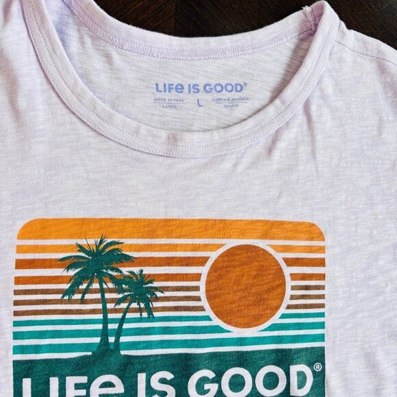 Life is Good Palm Trees Sun Graphic T Shirt Mens Sz L Purple Cotton Summer Beach - Picture 3 of 6